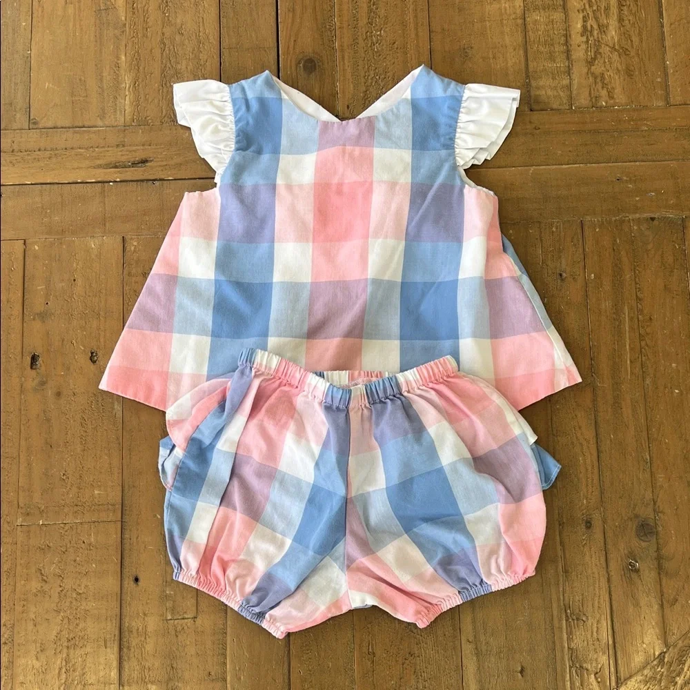 The Beaufort Bonnet Company Pastel Pink Blue Cream Gingham Diaper Cover Set